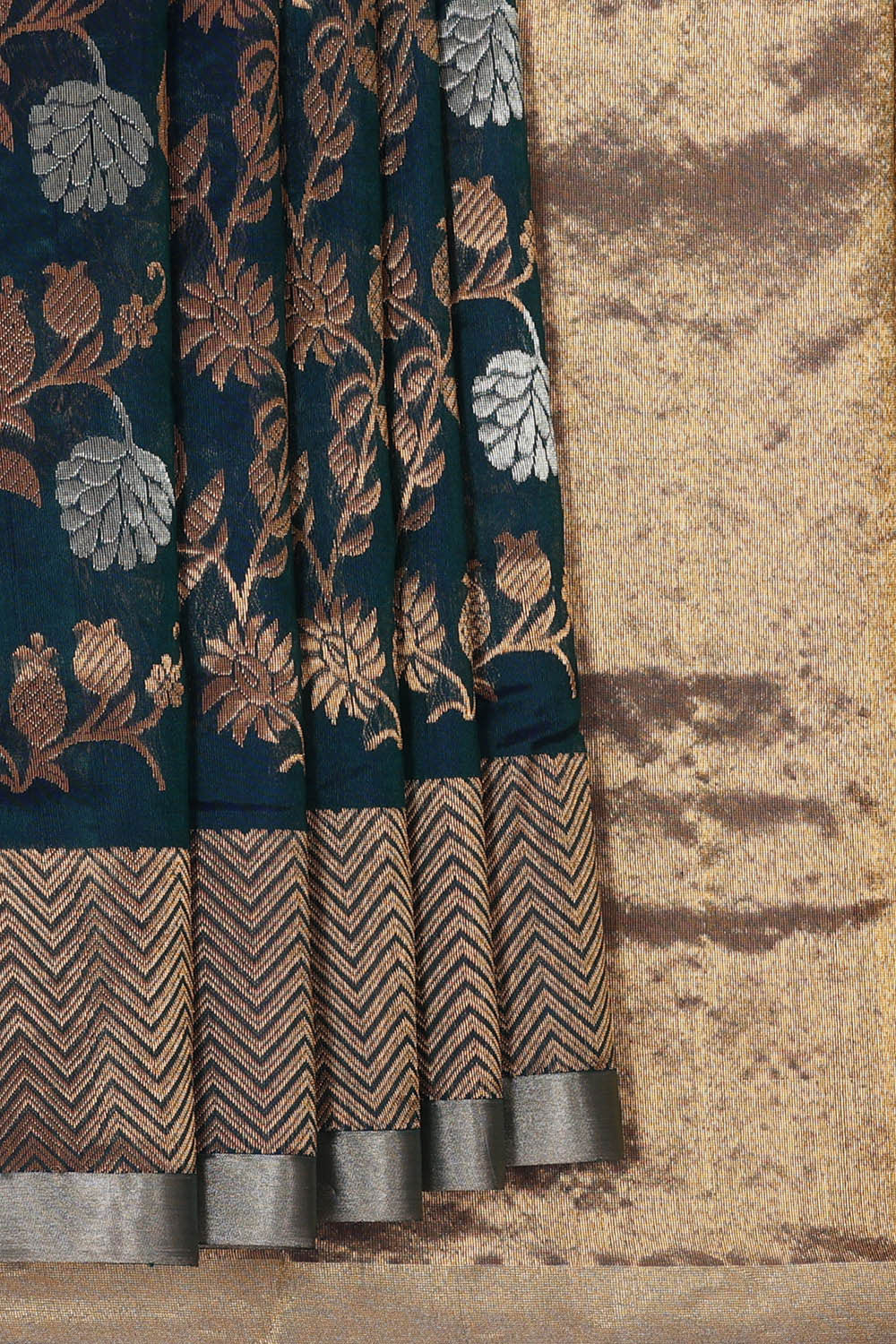 Image of Chanderi Silk Dark Peacock Blue Saree