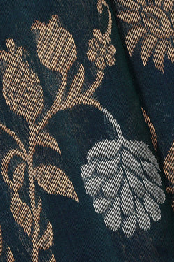 Image of Chanderi Silk Dark Peacock Blue Saree