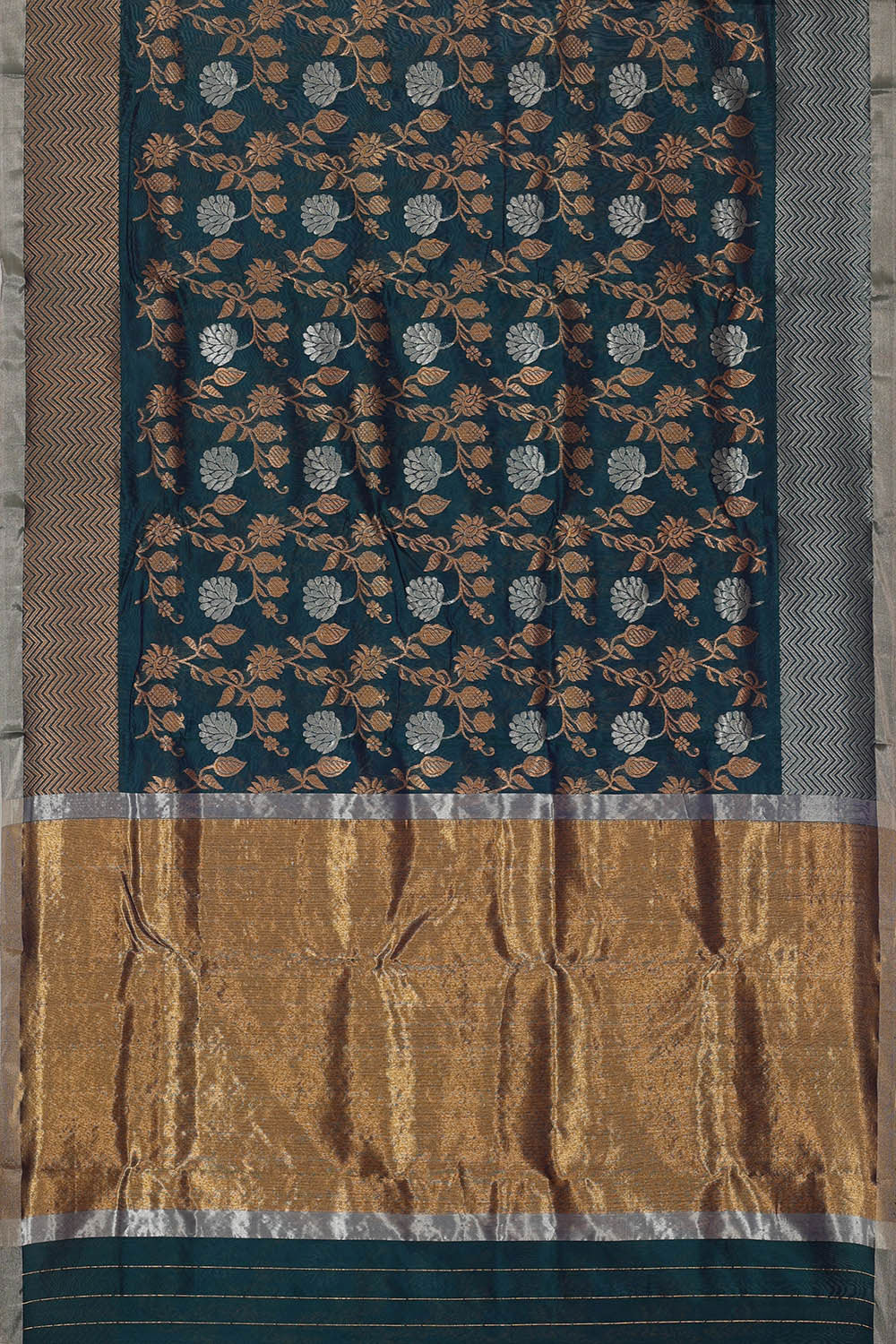 Image of Chanderi Silk Dark Peacock Blue Saree
