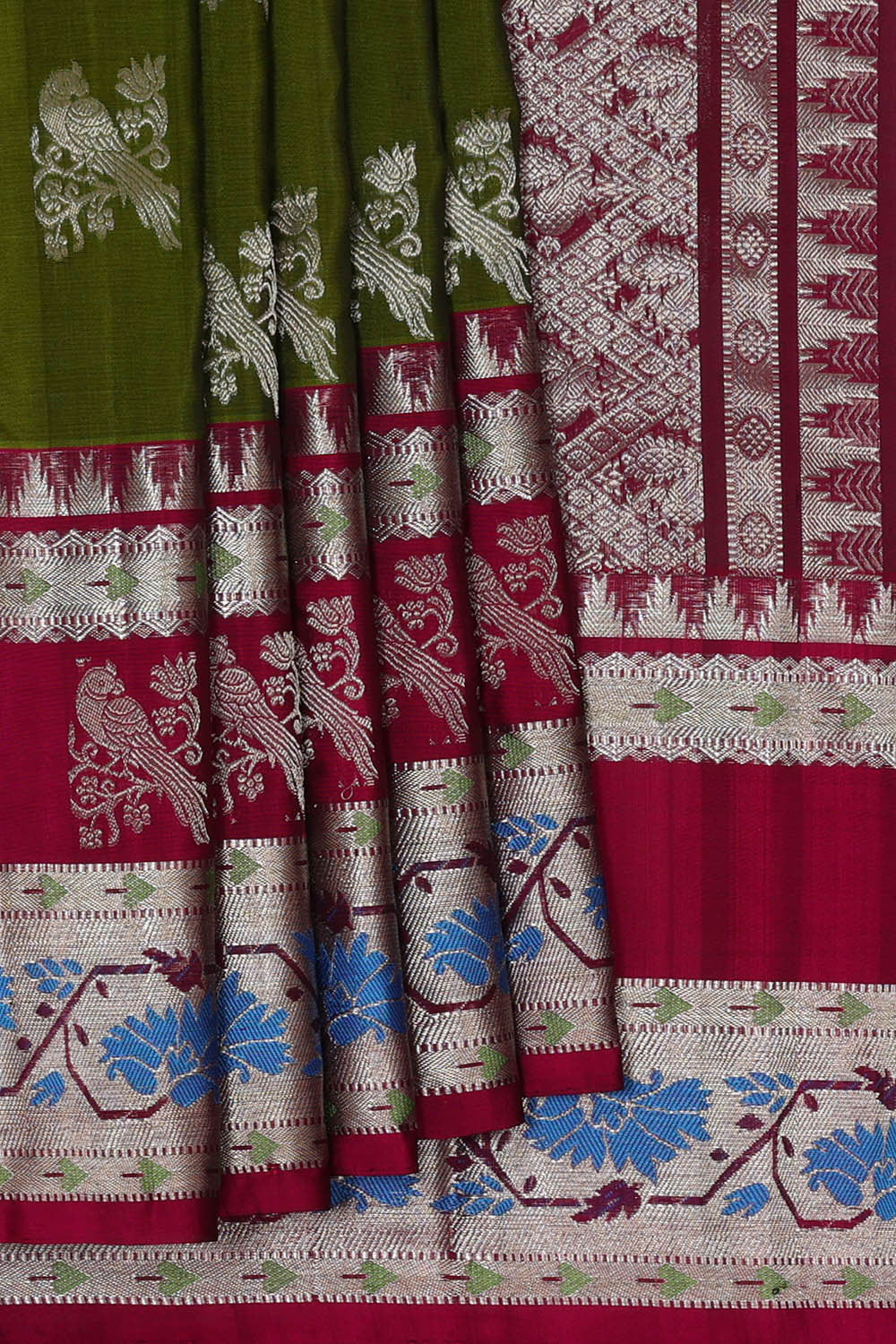 Image of Venkatagiri Silk Olive Green Saree