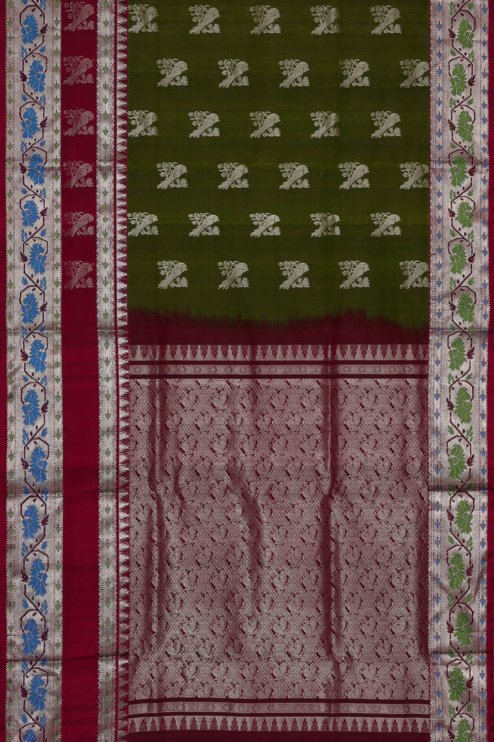 Image of Venkatagiri Silk Olive Green Saree