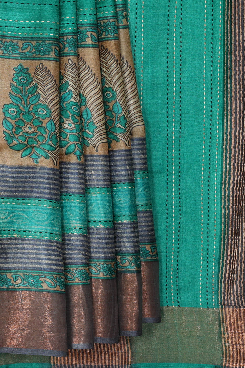 Image of Tussar Silk Sea Blue Saree