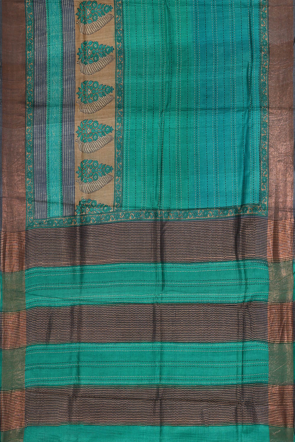 Image of Tussar Silk Sea Blue Saree