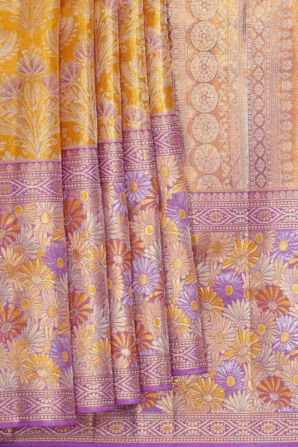 Kanchipattu Golden Yellow Brocade Saree