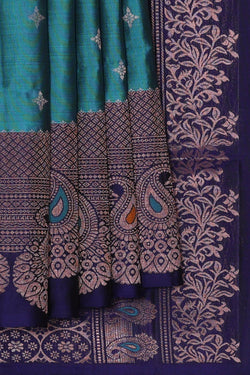Image of Teal Blue Silk Saree