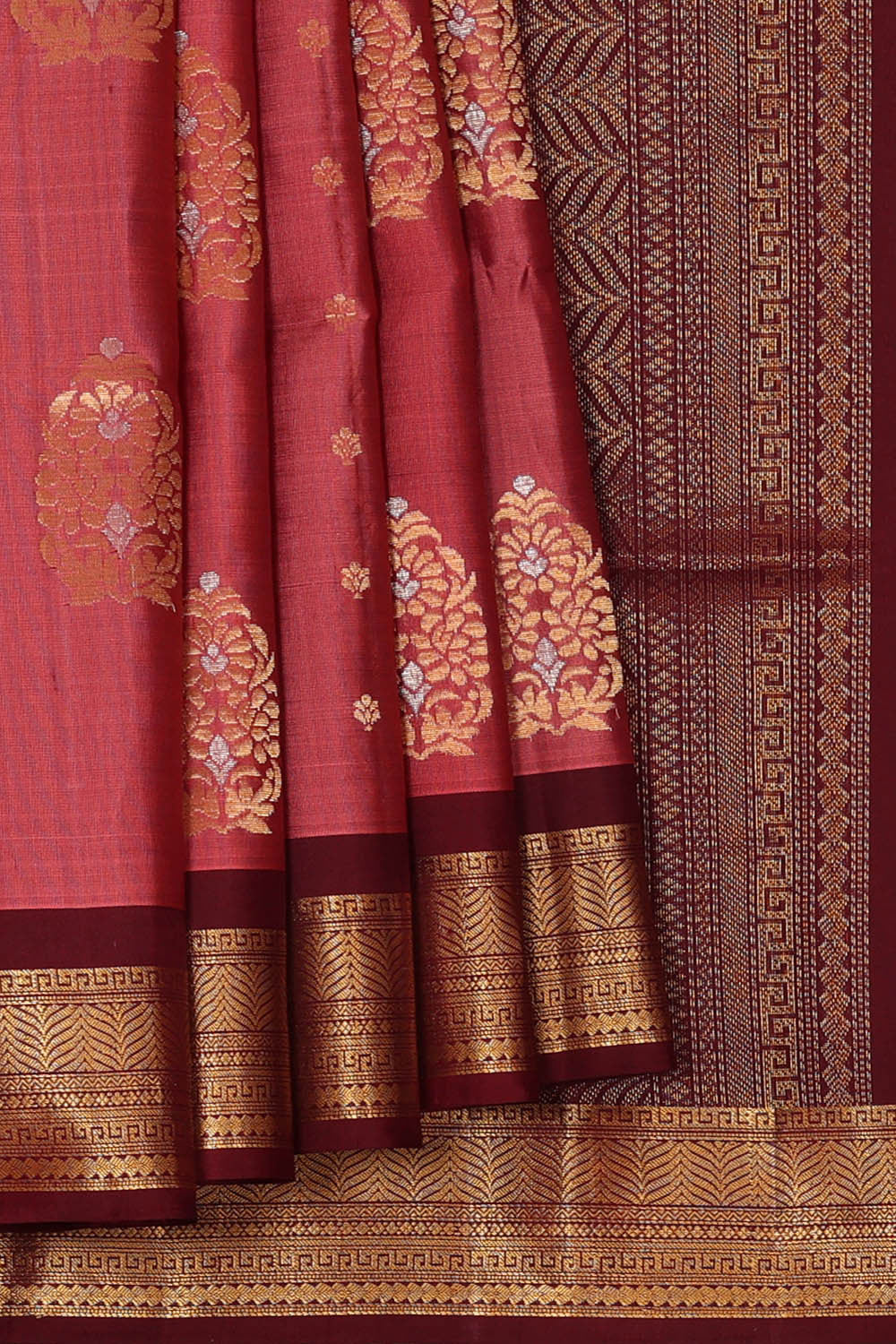 Image of Onion Red Silk Saree