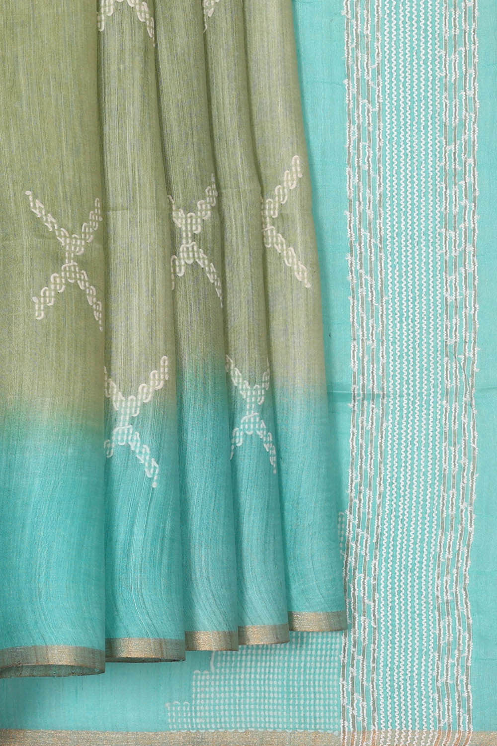 Image of Tussar Pista Green Embroidered Saree