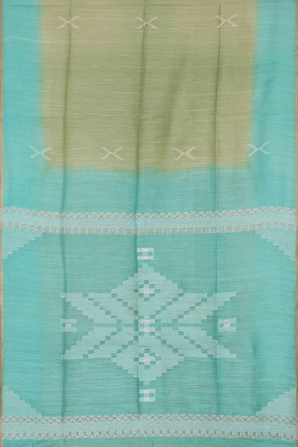 Image of Tussar Pista Green Embroidered Saree