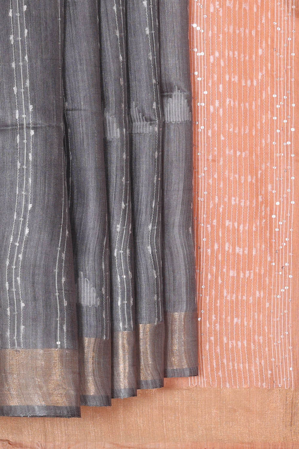 Image of Tussar Grey Embroidered Saree