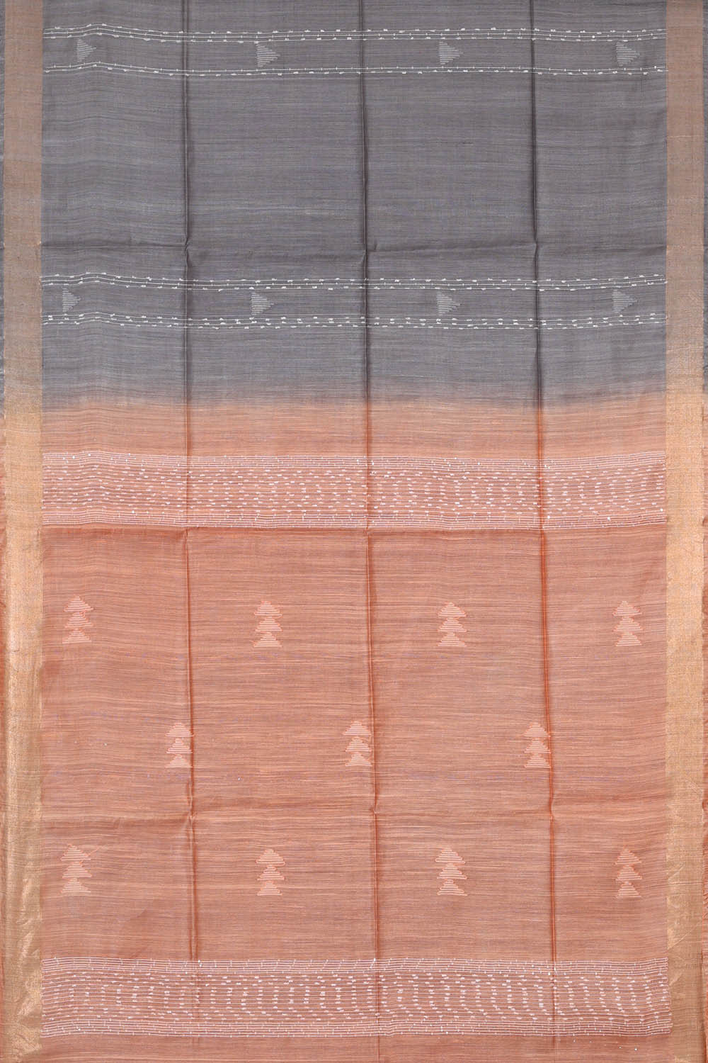 Image of Tussar Grey Embroidered Saree