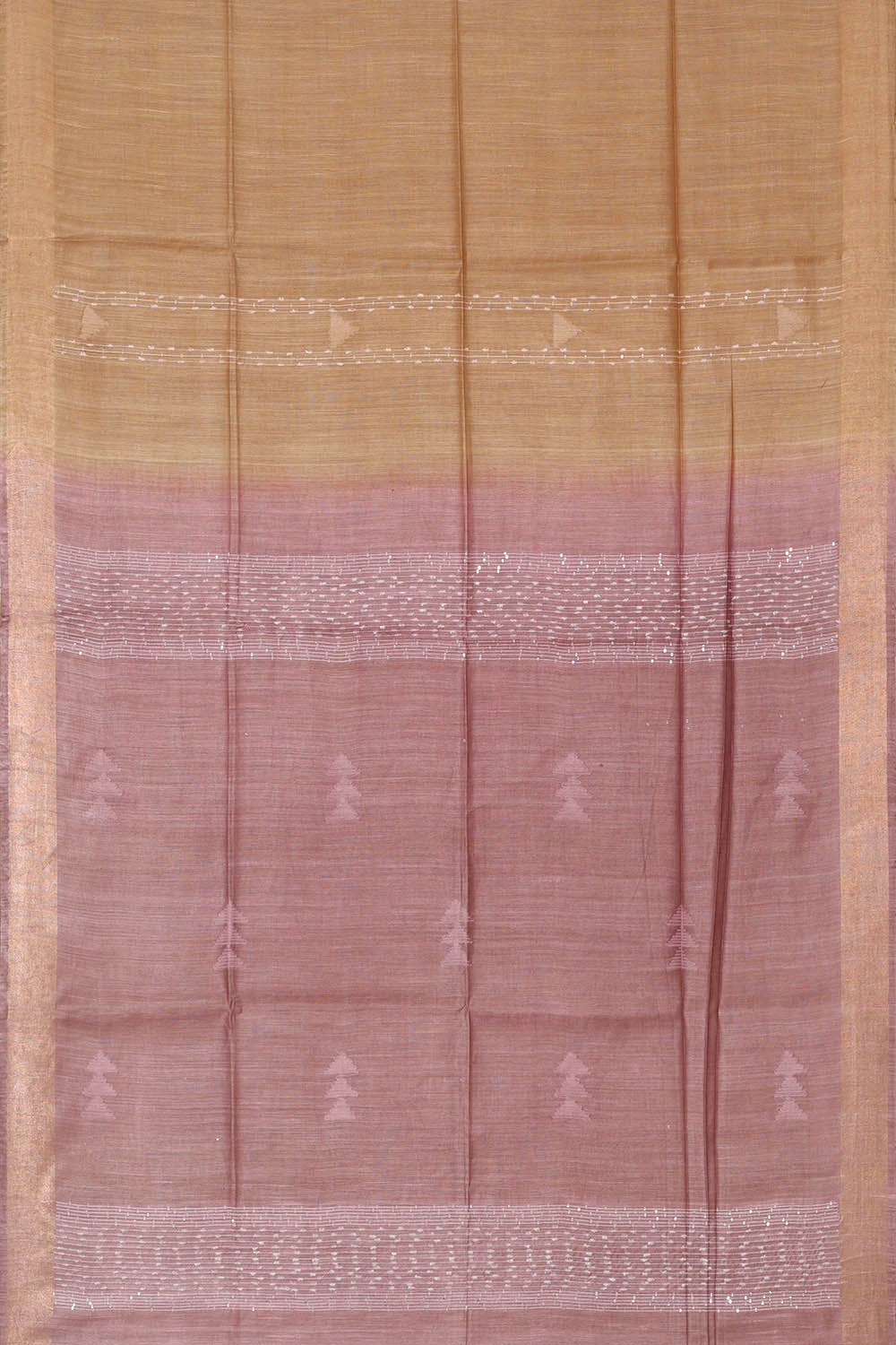 Image of Tussar Golden Cream Embroidered Saree