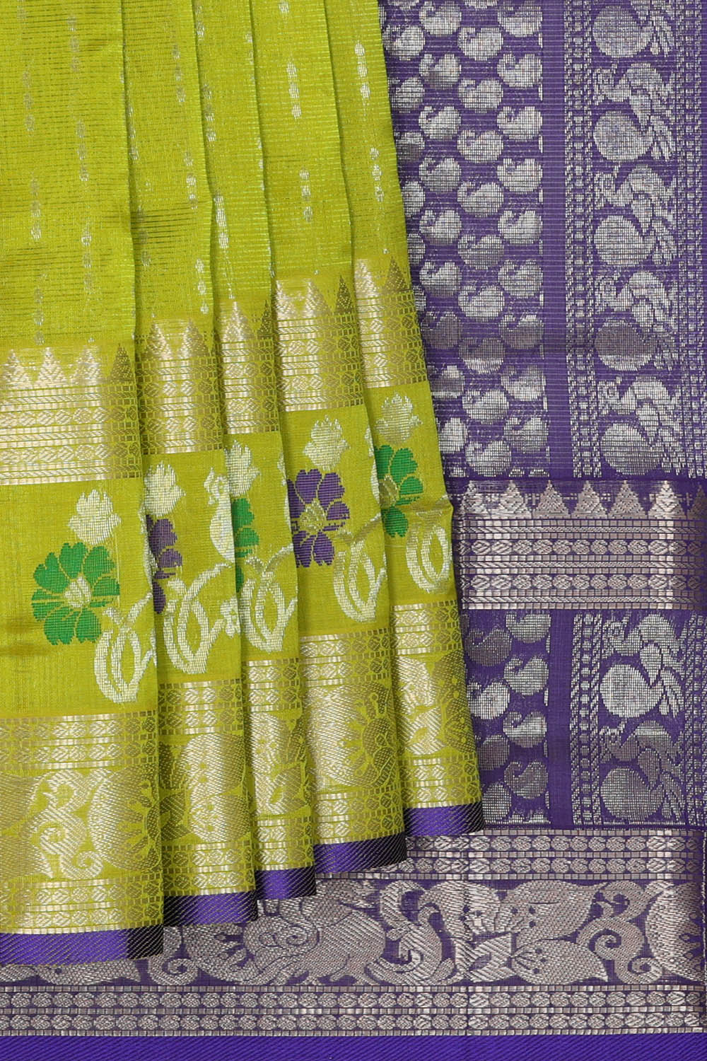 Image of Kuppadam Cotton Silk Green Saree
