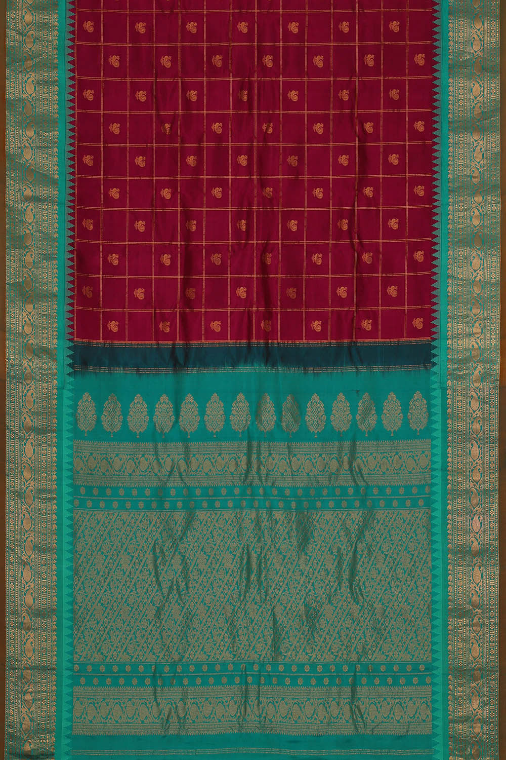 Image of Gadwal Silk Dark Red Saree