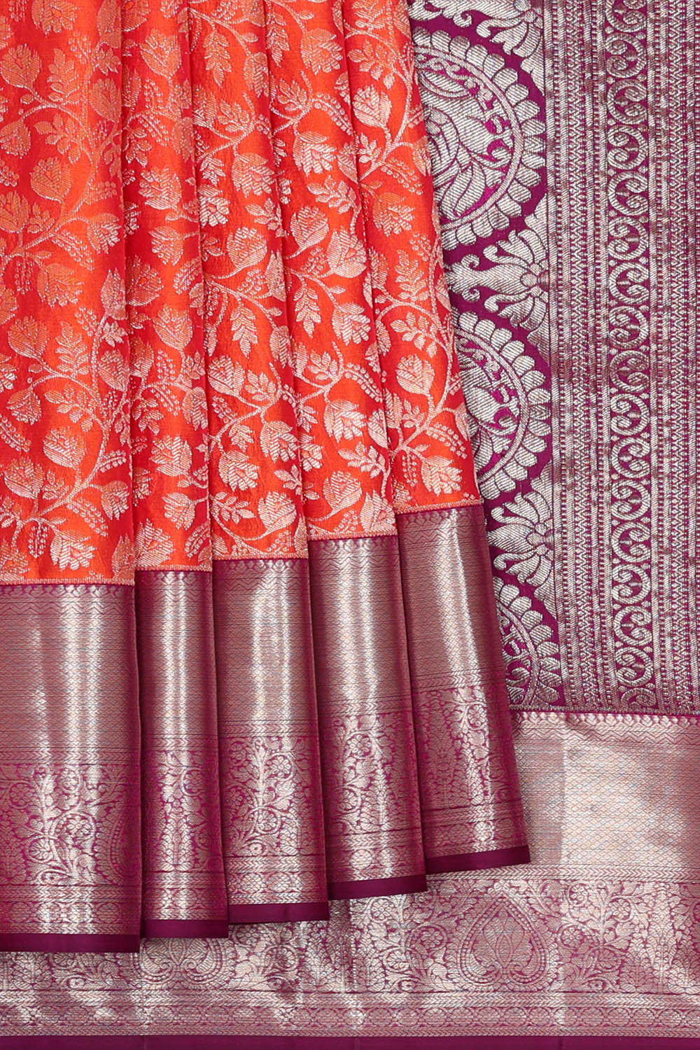 Image of Kanchipattu Red Orange Brocade Saree