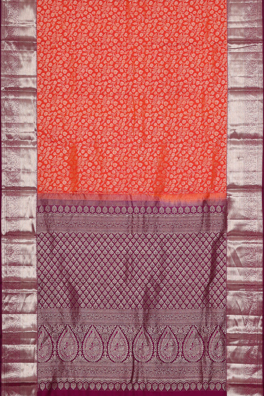 Image of Kanchipattu Red Orange Brocade Saree