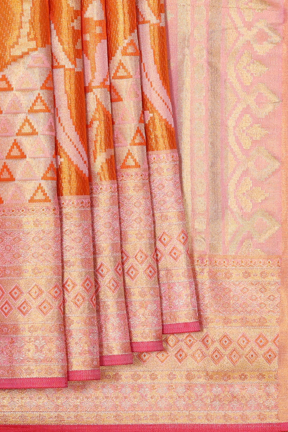Kanchipattu Orange Tissue Brocade Saree