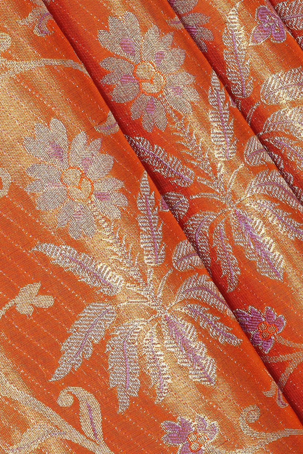 Kanchipattu Mustard Orange Tissue Brocade Saree