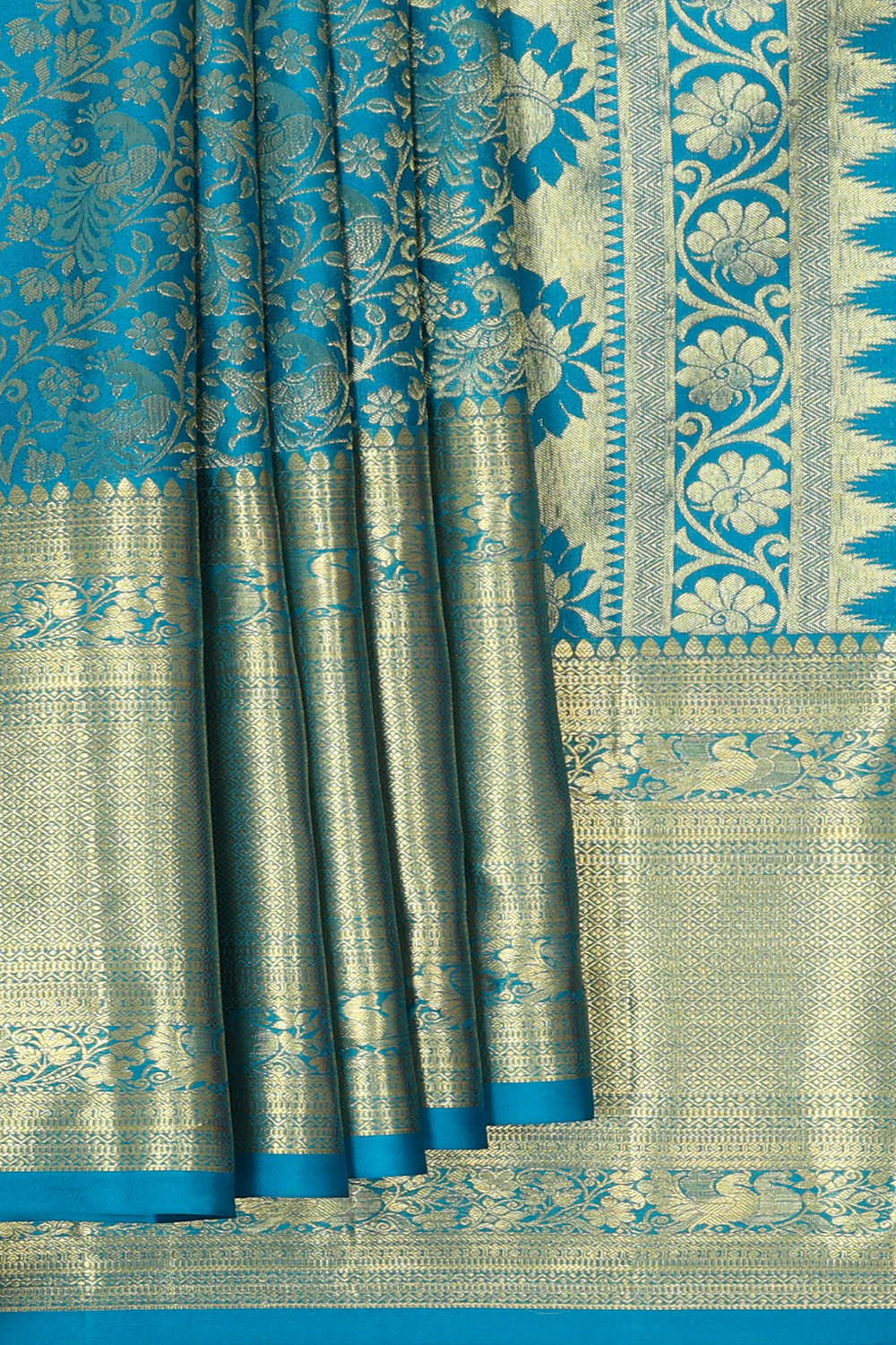 Image of Kanchipattu Ocean Blue Brocade Saree