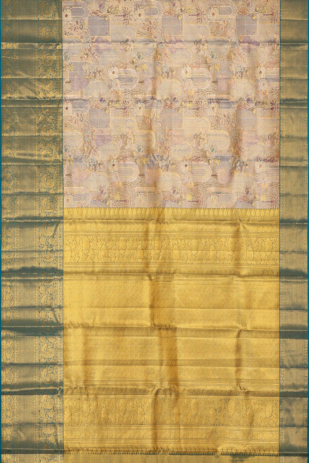 Image of Kanchipattu Golden Blue Tissue Brocade Saree