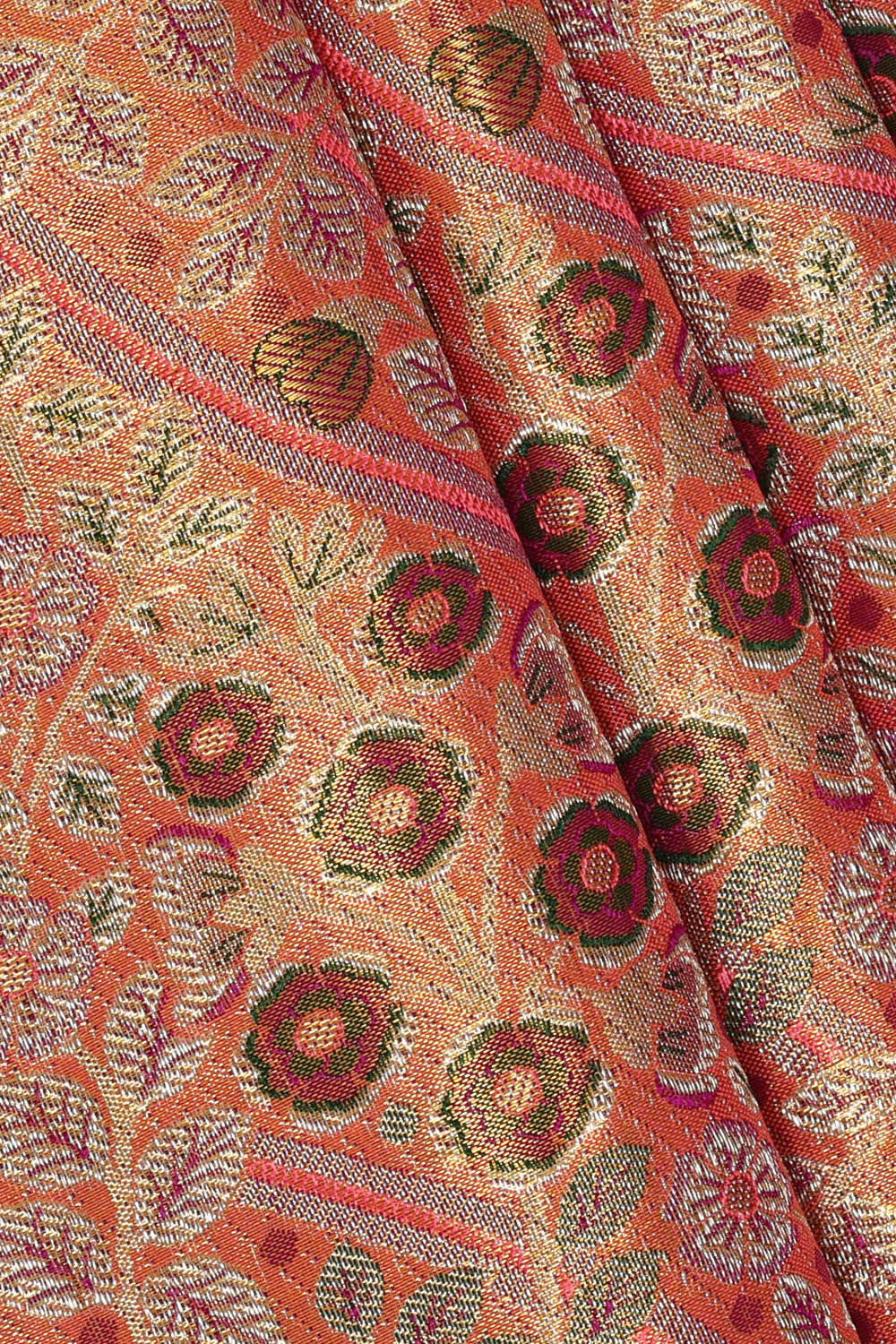 Kanchipattu Golden Peach Tissue Brocade Saree