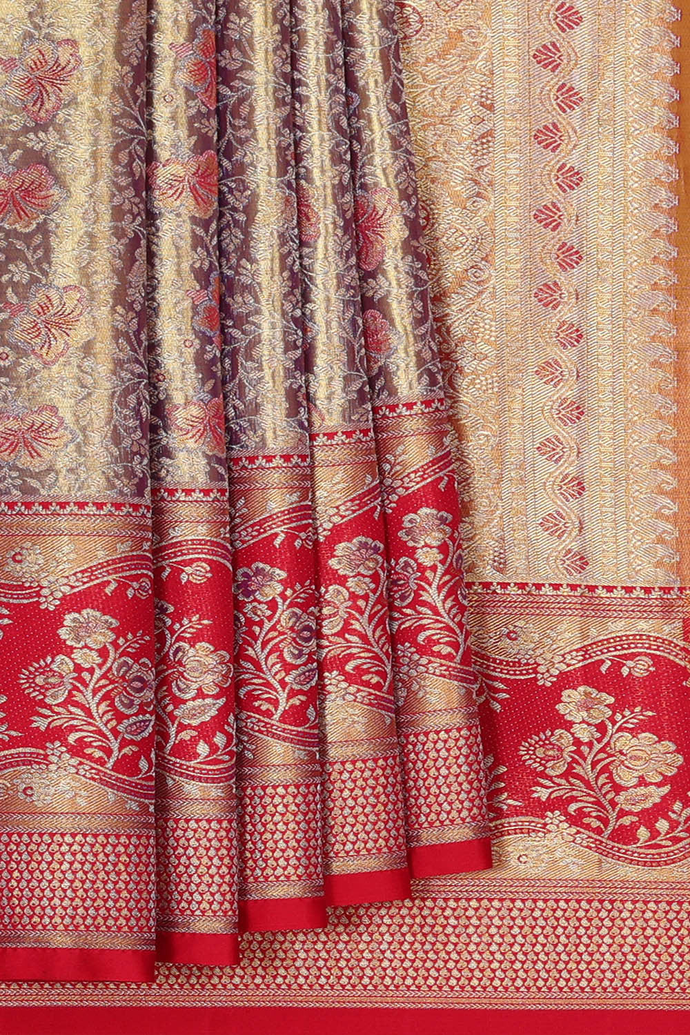 Image of Kanchipattu Silver Purple Tissue Brocade Saree