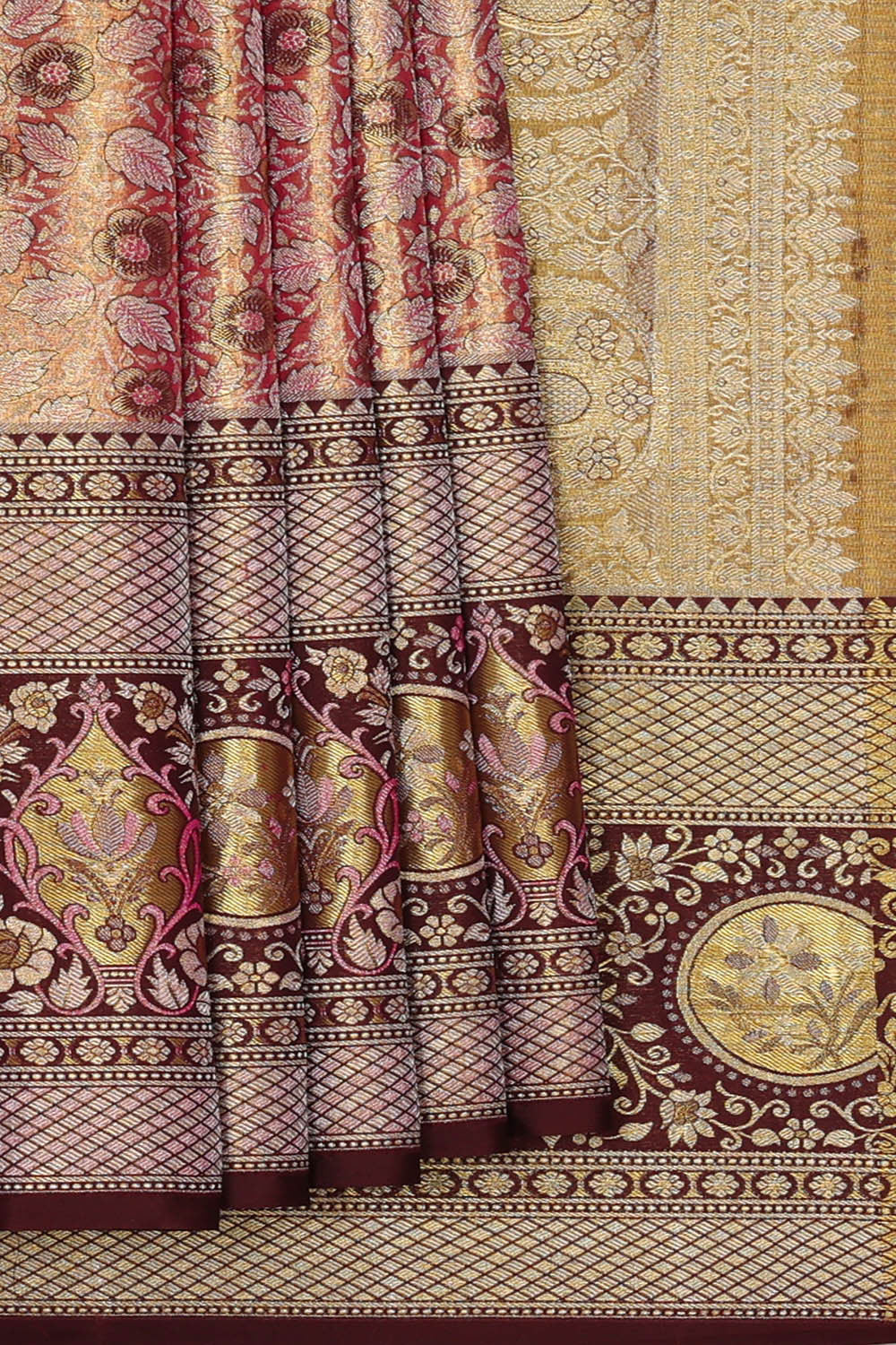 Kanchipattu Onion Pink Tissue Brocade Saree