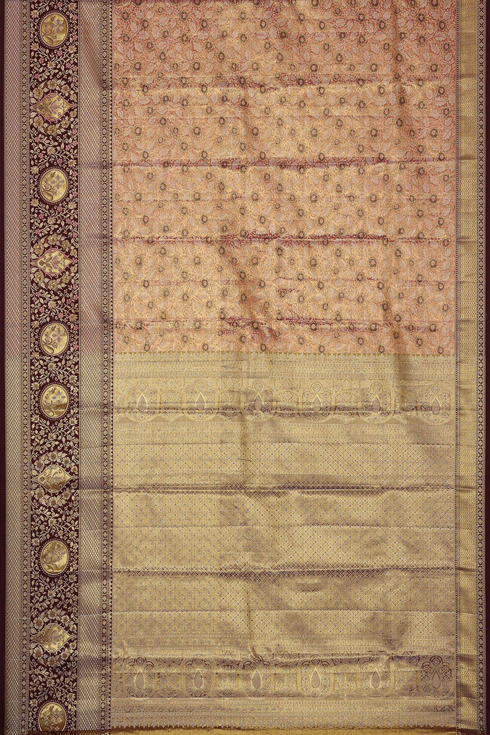 Kanchipattu Onion Pink Tissue Brocade Saree