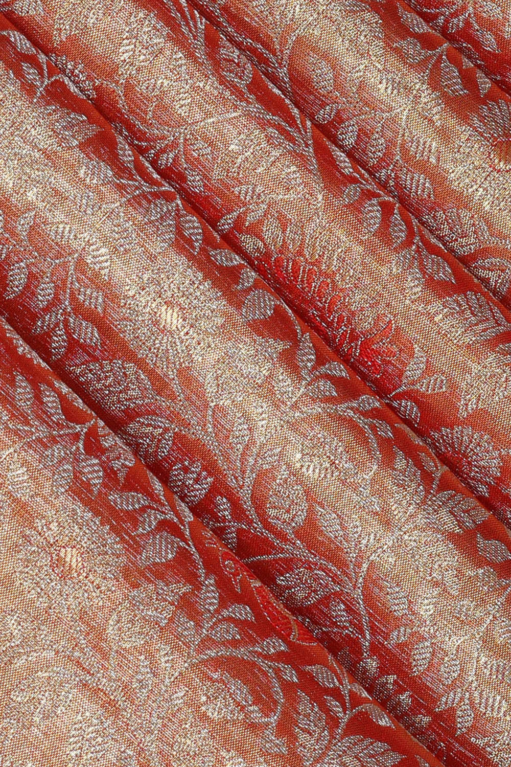 Kanchipattu Golden Red Tissue Brocade Saree