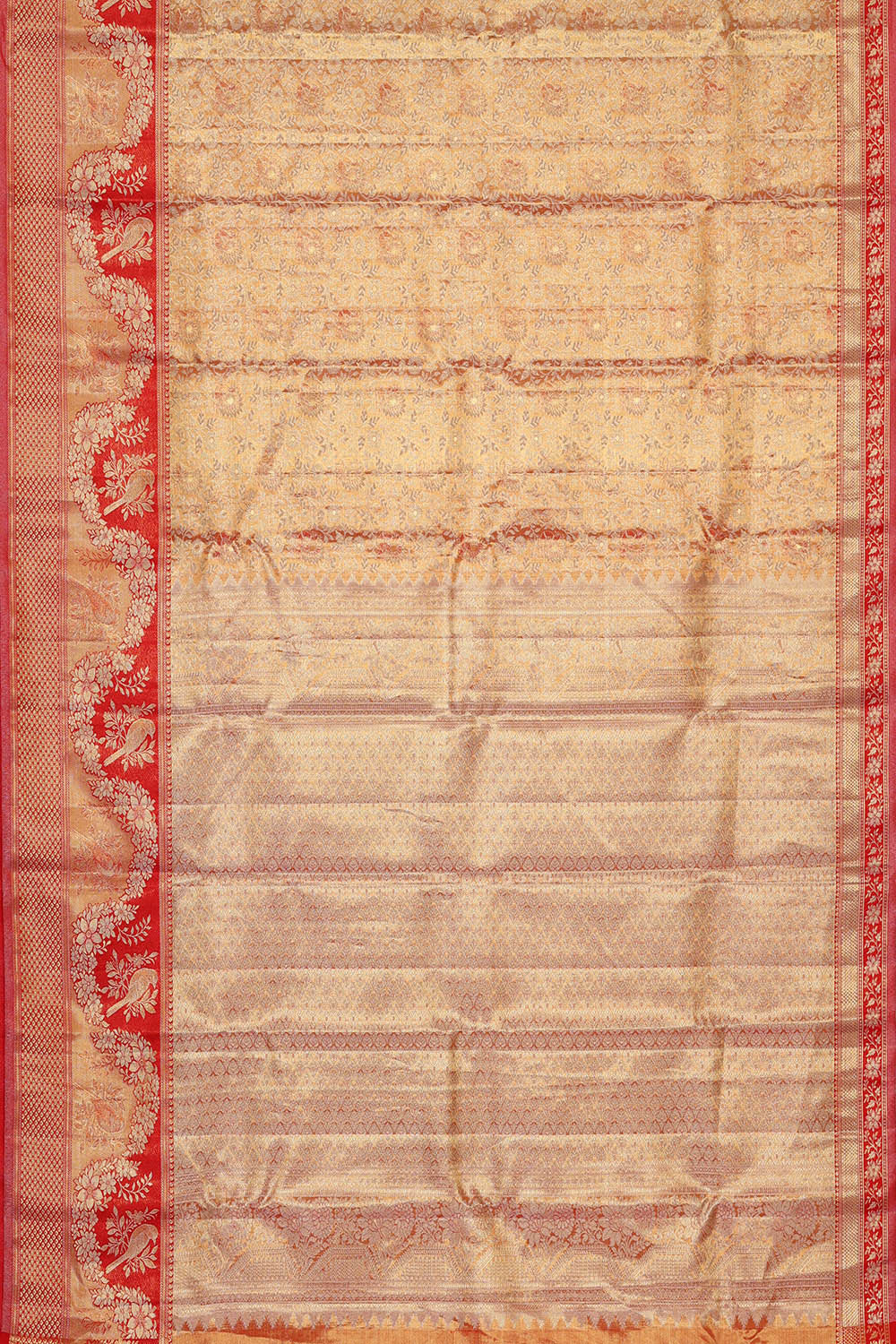 Kanchipattu Golden Red Tissue Brocade Saree