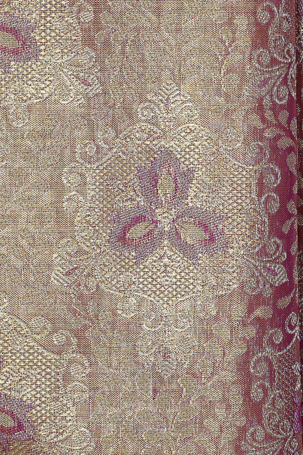 Kanchipattu Golden Magenta Purple Tissue Brocade Saree