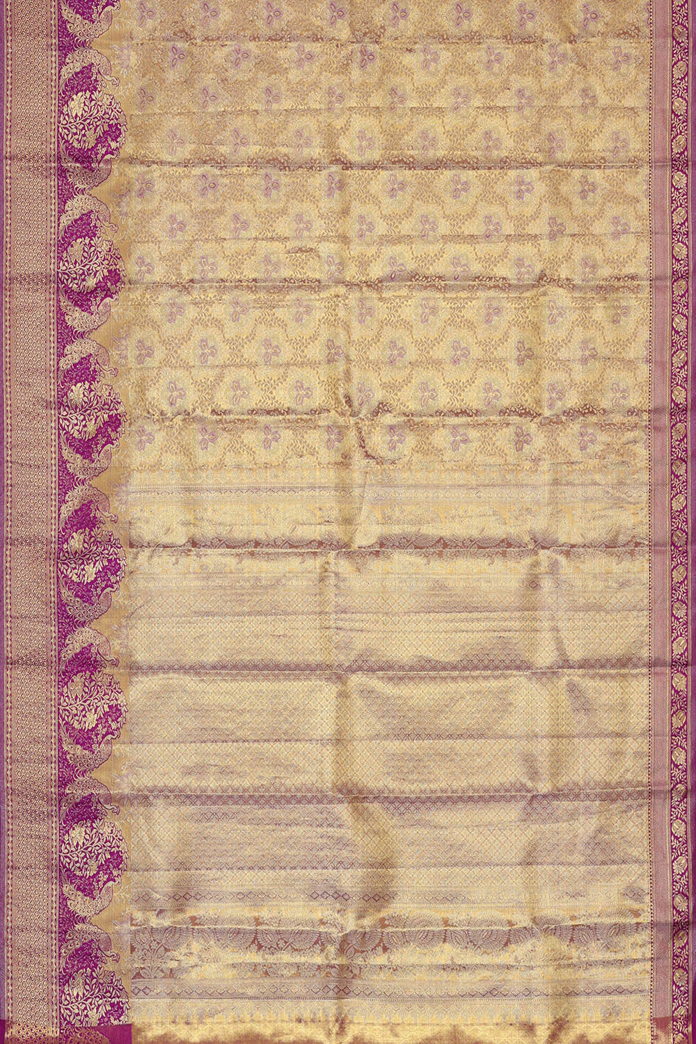 Kanchipattu Golden Magenta Purple Tissue Brocade Saree