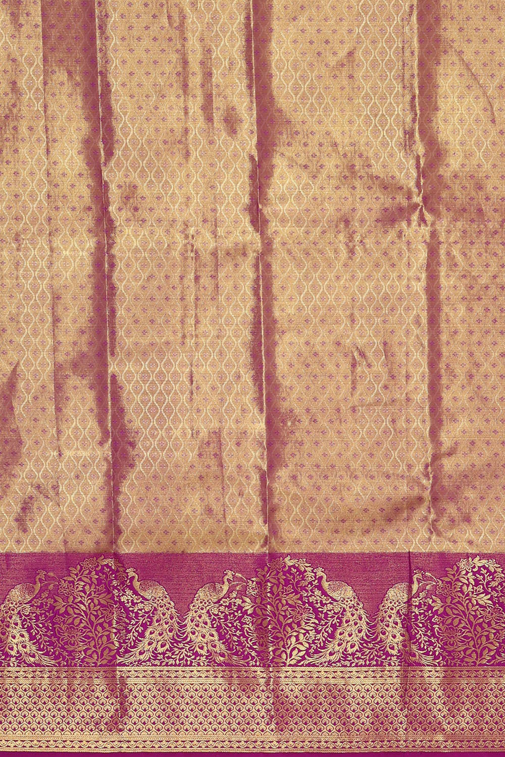 Kanchipattu Golden Magenta Purple Tissue Brocade Saree