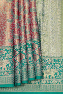 Image of Kanchipattu Golden Pink Tissue Brocade Saree