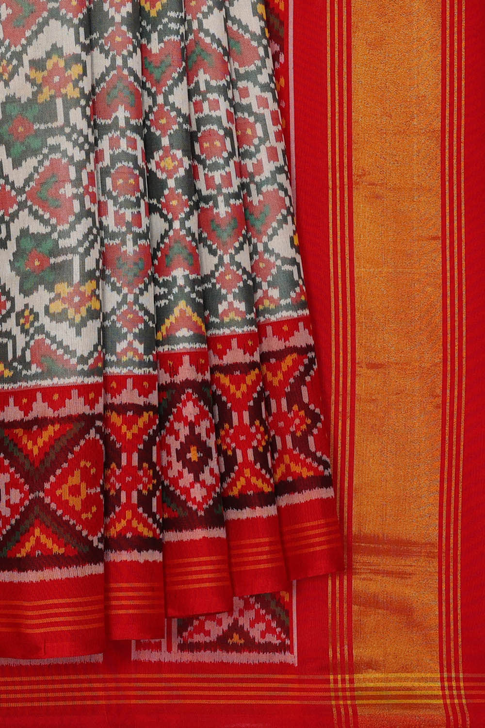 Image of Patan Patola Cream-Grey Saree