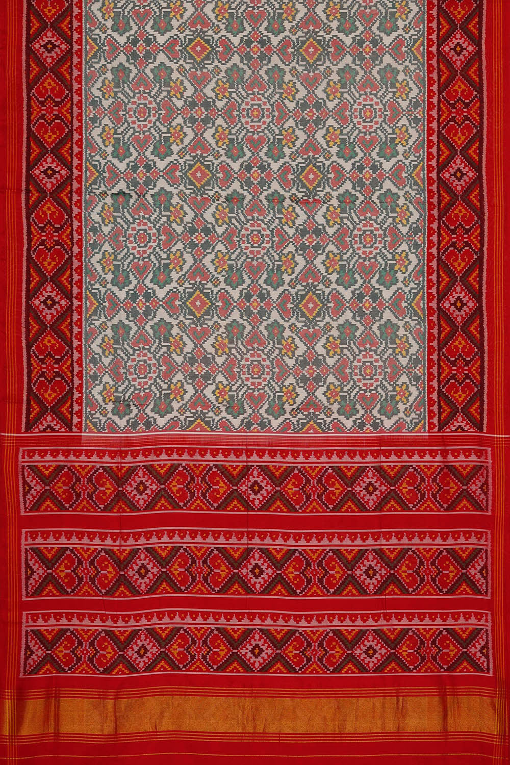 Image of Patan Patola Cream-Grey Saree