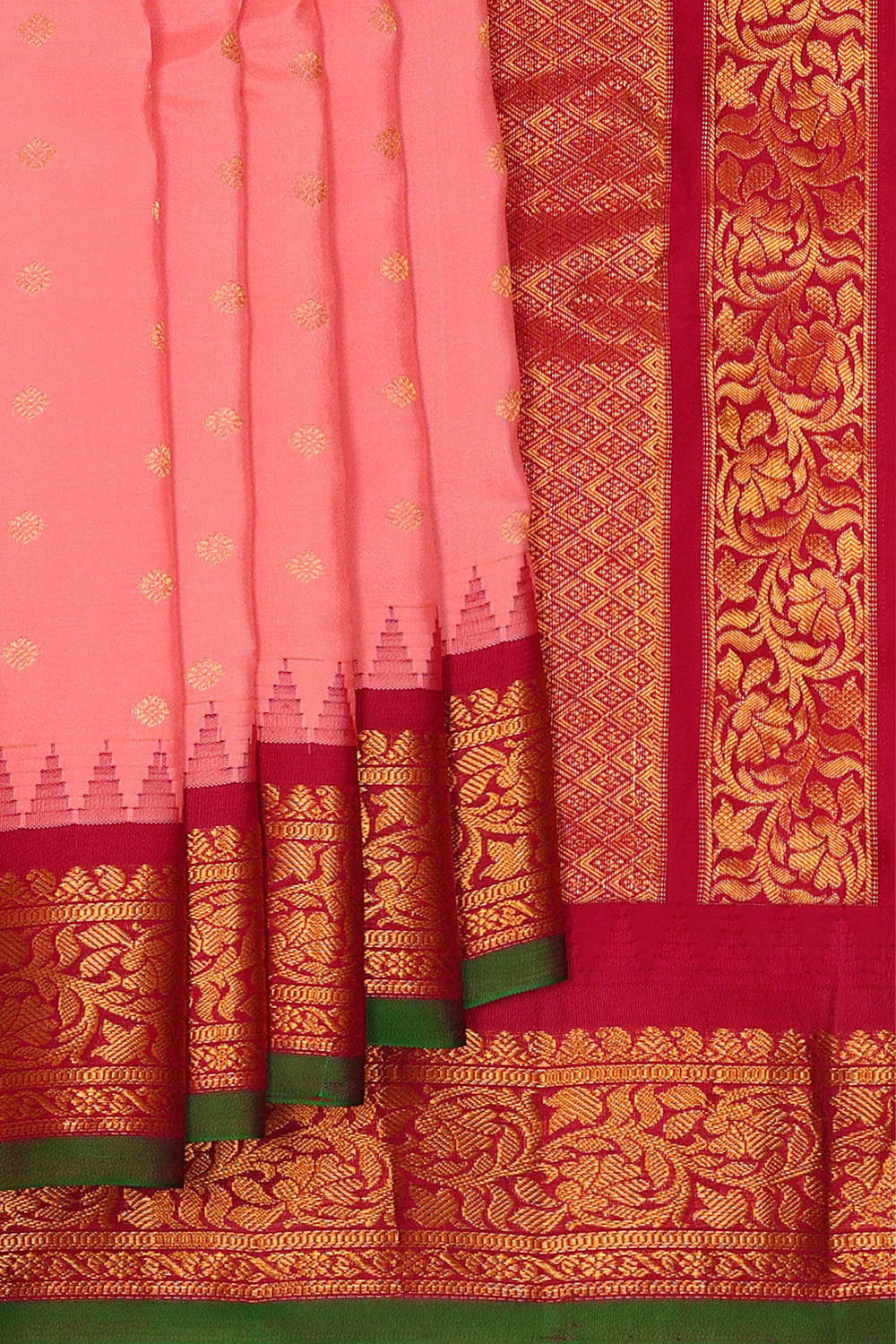 Image of Gadwal Silk Peach Saree