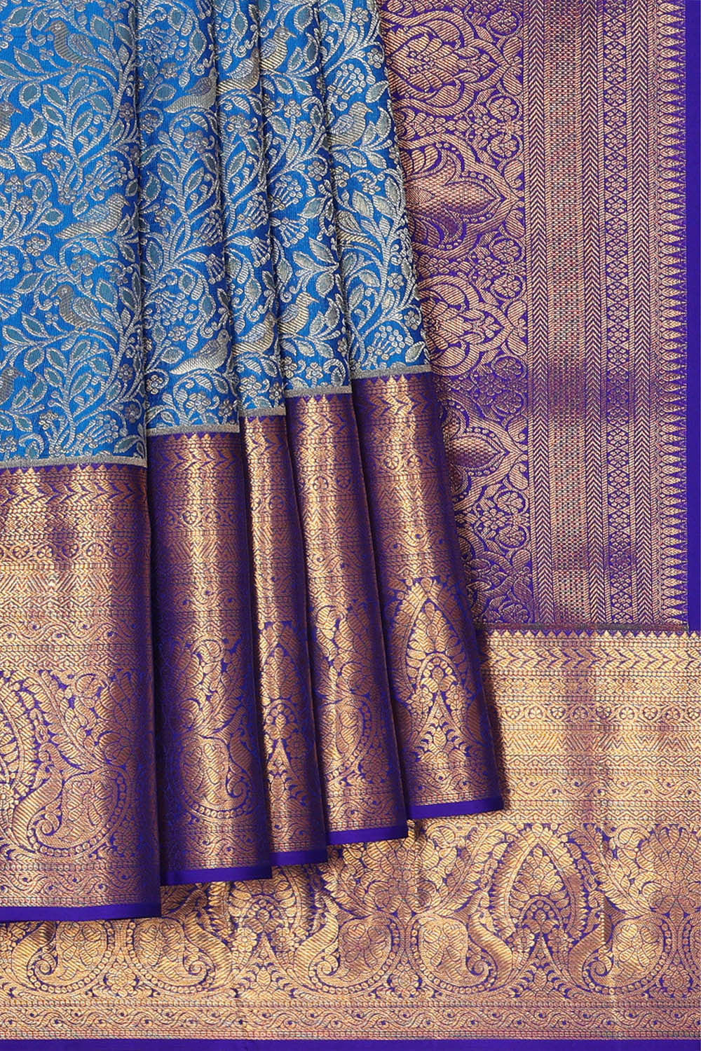 Image of Kanchipattu Peacock Blue Brocade Saree