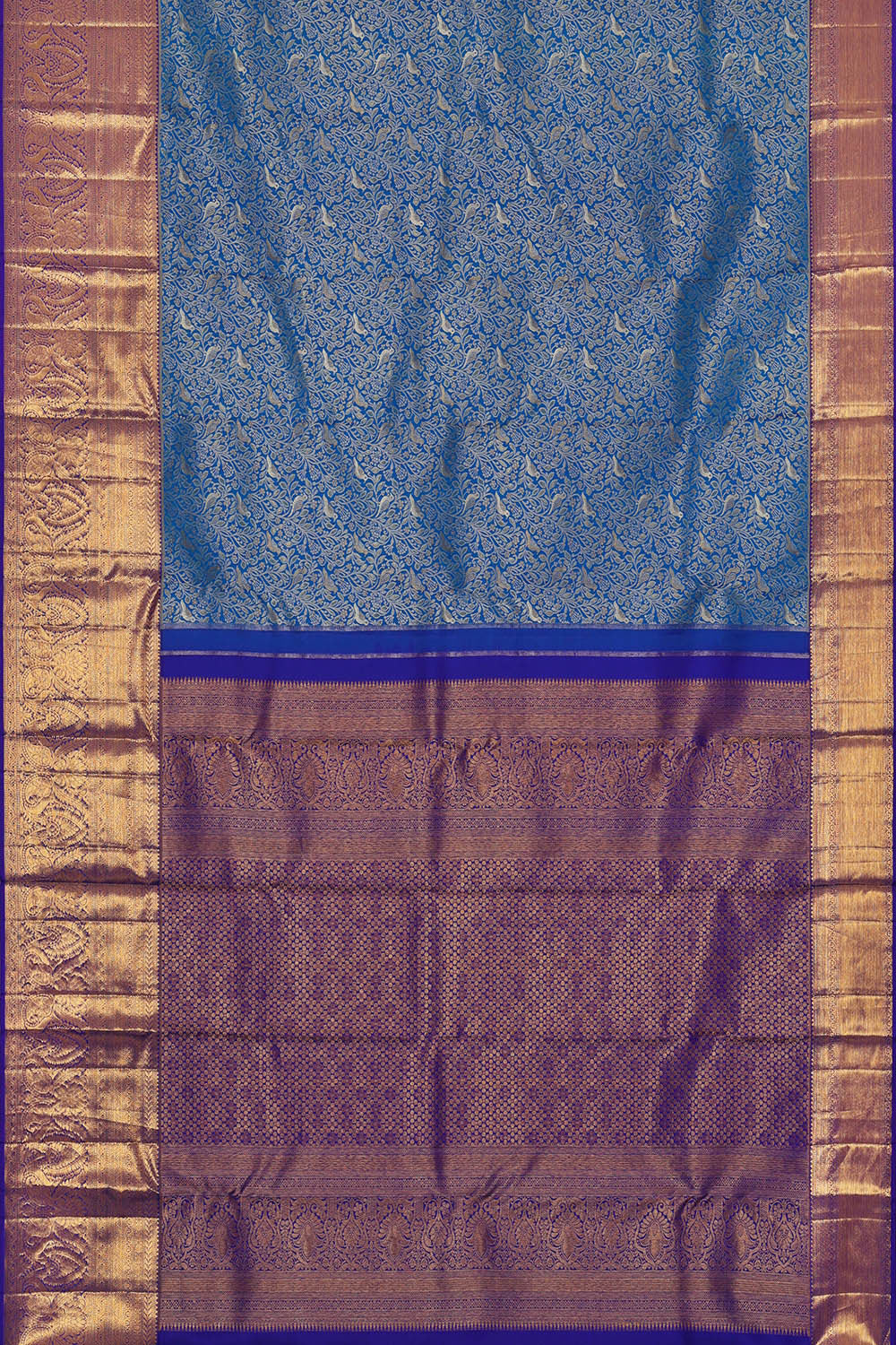 Kanchipattu Peacock Blue Brocade Saree