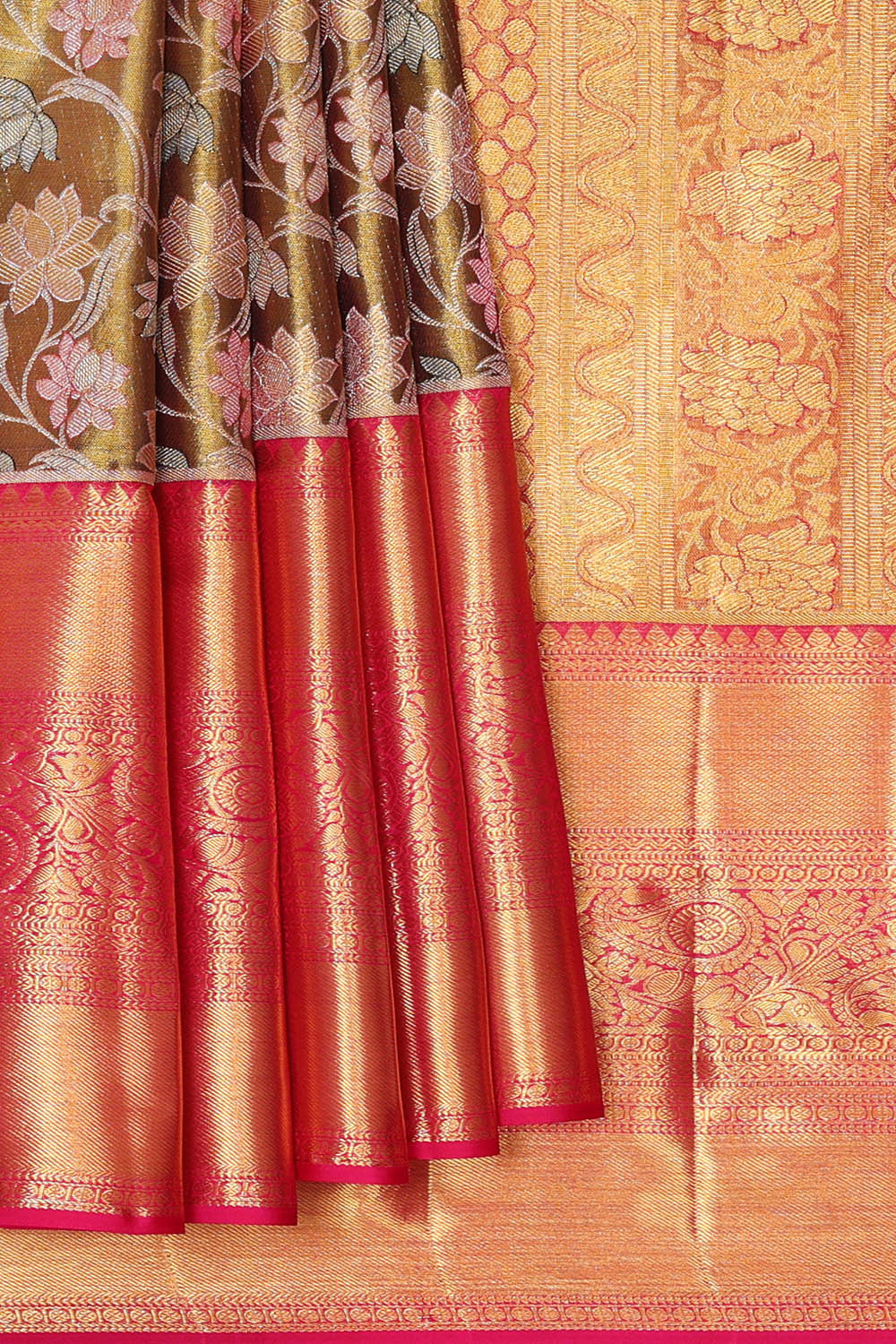 Image of Kanchipattu Brown Tissue Brocade Saree