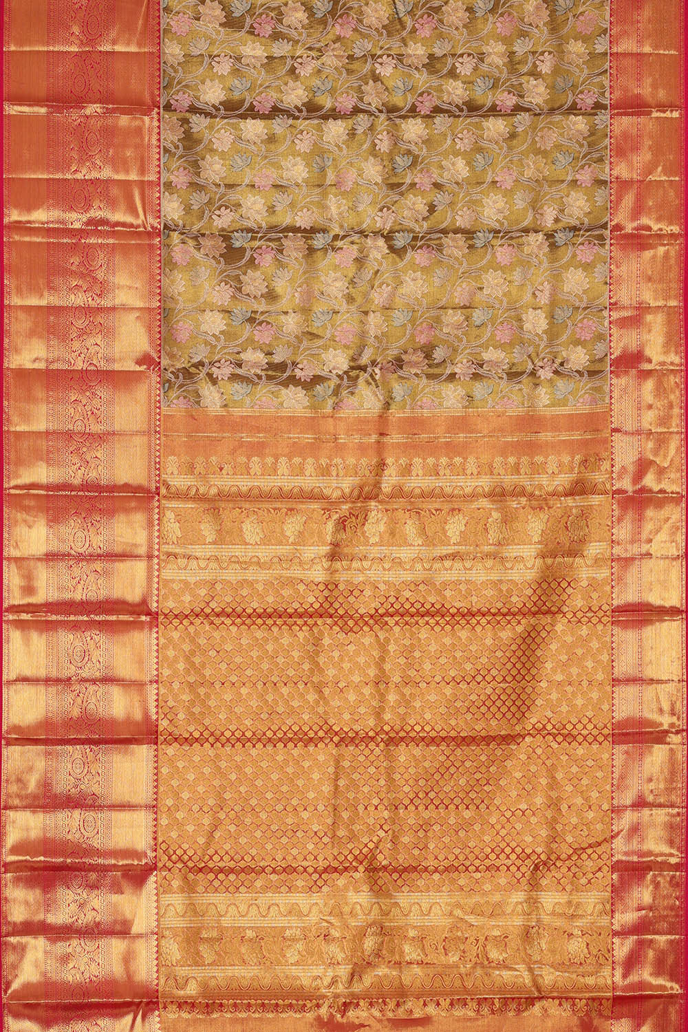 Kanchipattu Brown Tissue Brocade Saree
