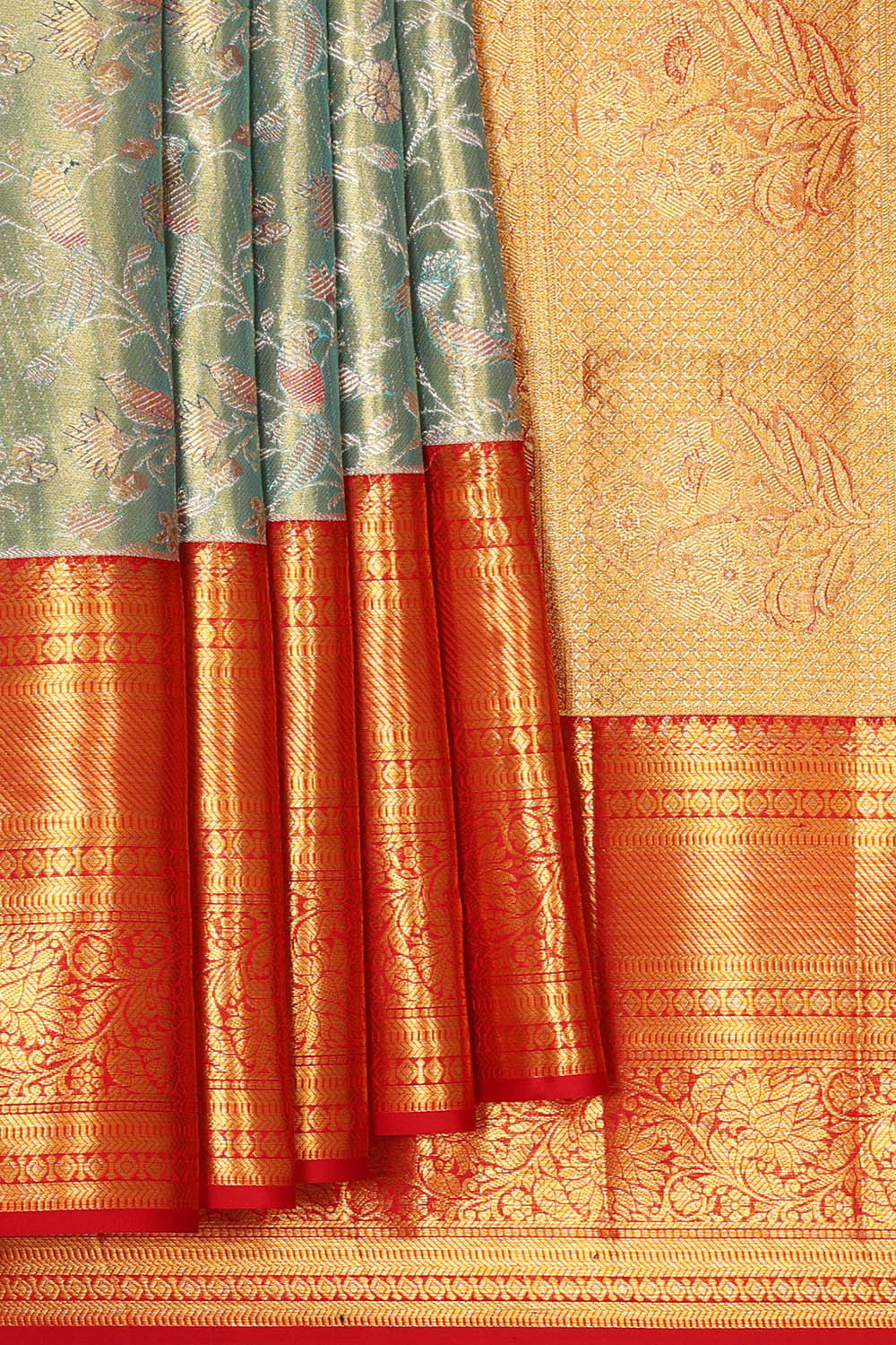 Image of Kanchipattu Golden Blue Tissue Brocade Saree