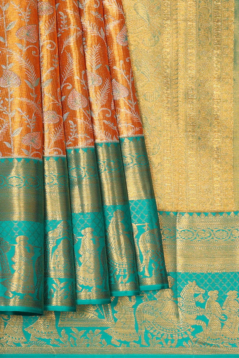 Kanchipattu Orange Tissue Brocade Saree
