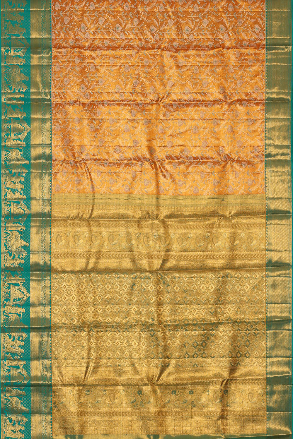 Kanchipattu Orange Tissue Brocade Saree