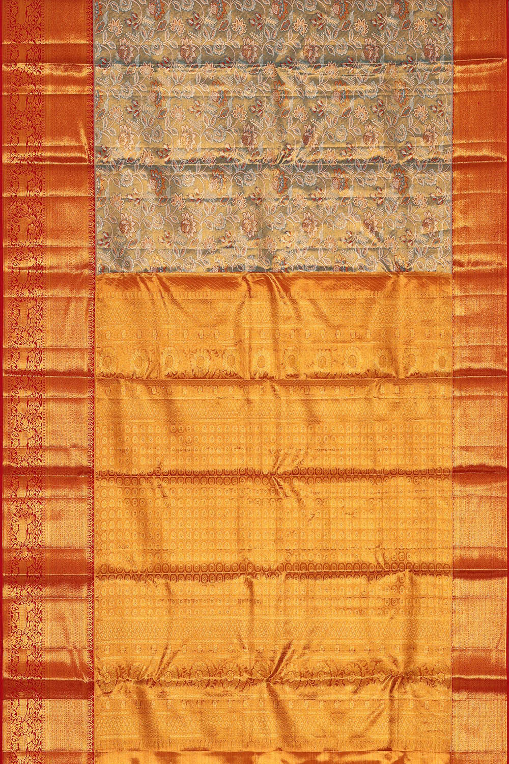 Image of Kanchipattu Golden Blue Tissue Brocade Saree