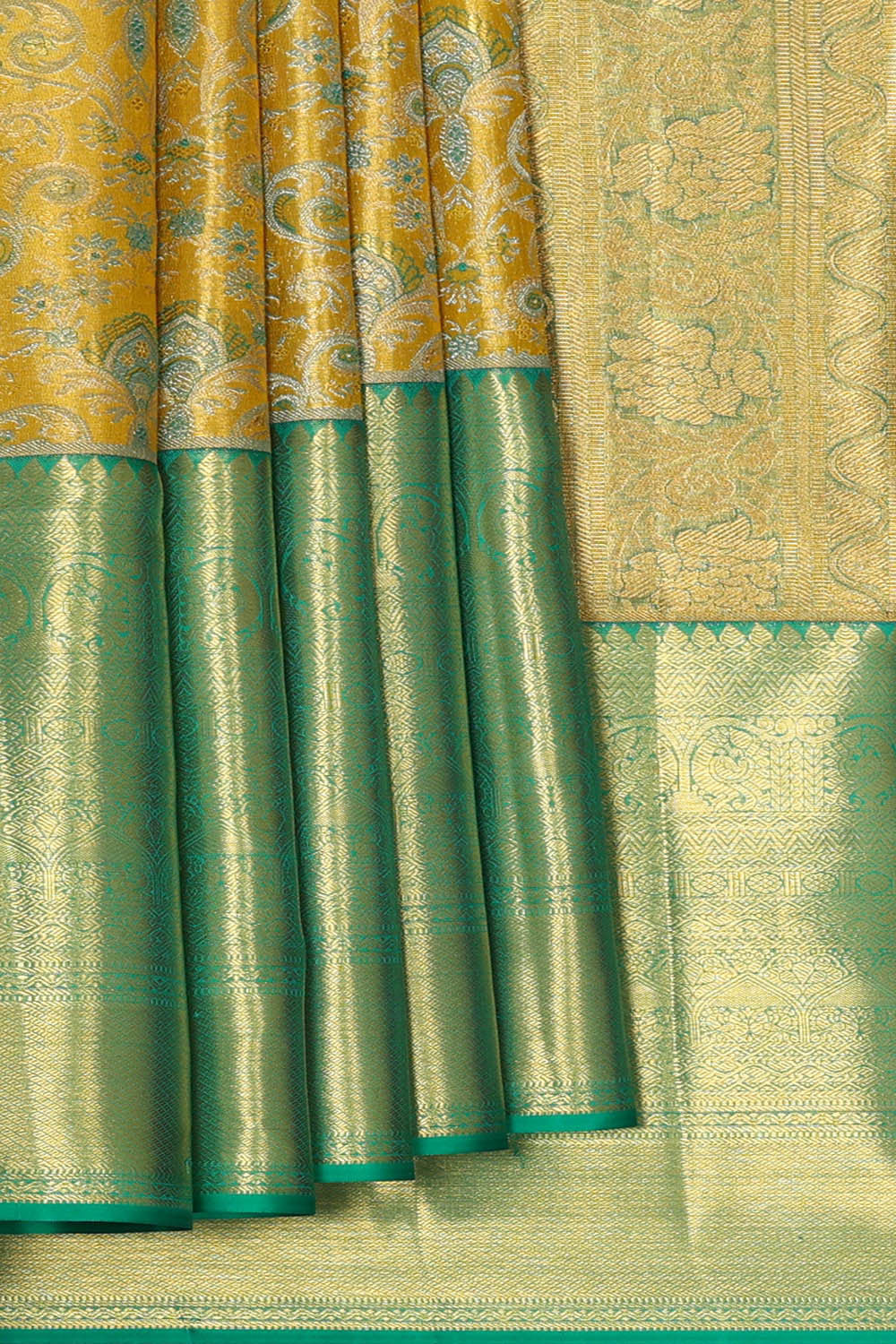 Kanchipattu Yellow Tissue Brocade Saree