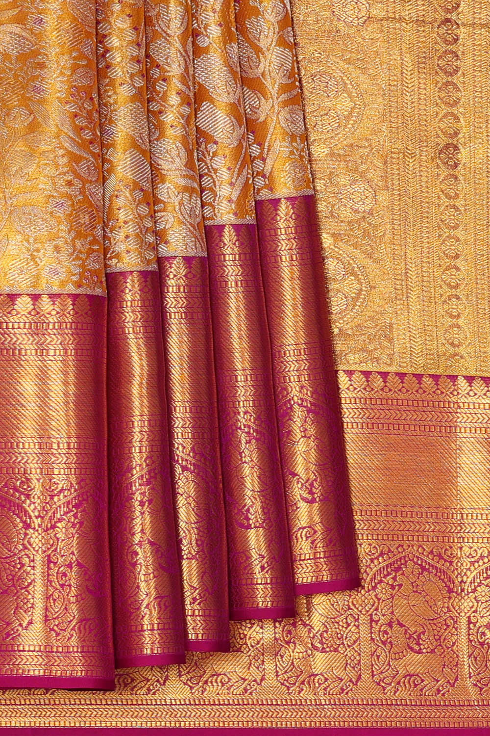 Kanchipattu Mustard Yellow Tissue Brocade Saree