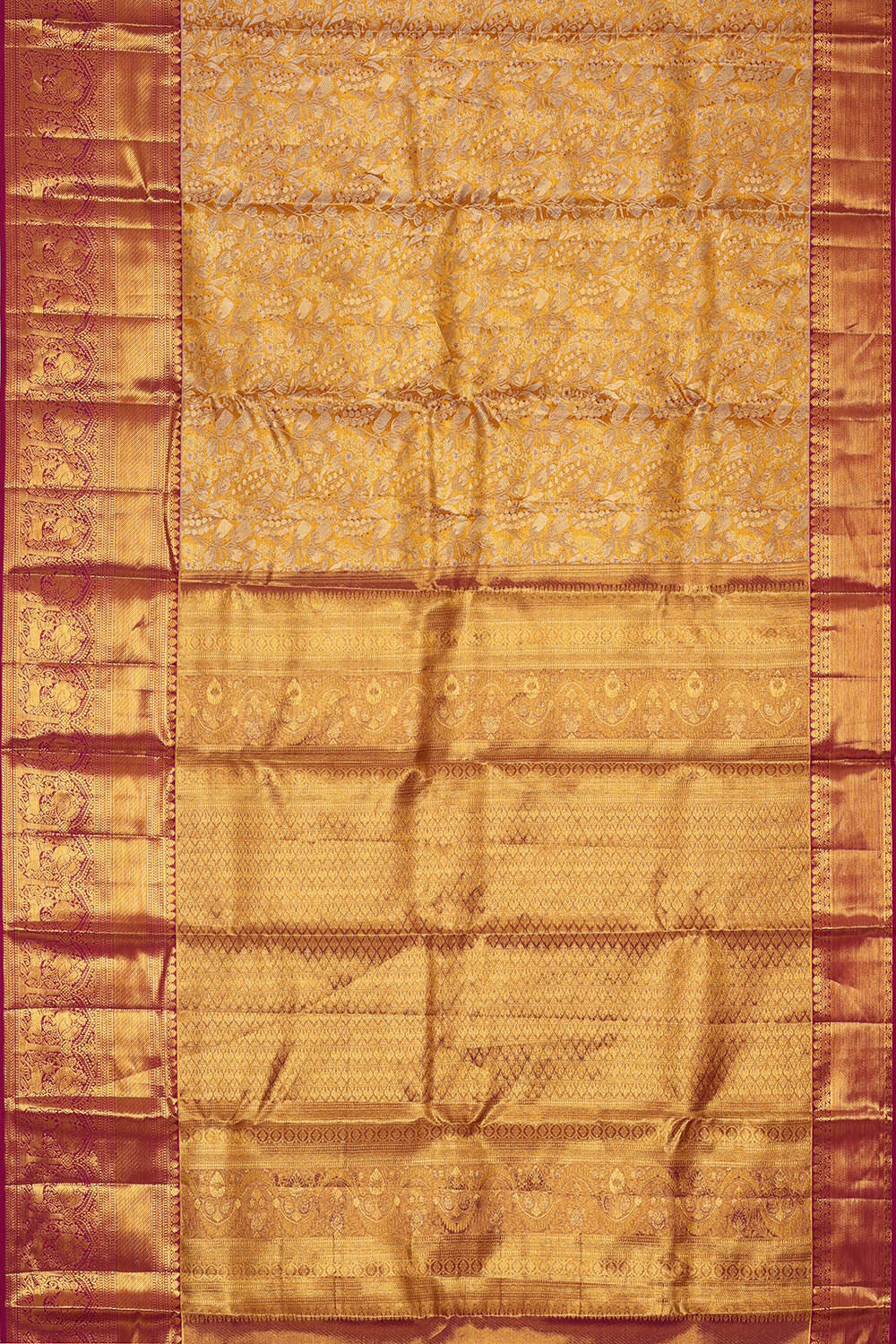 Image of Kanchipattu Mustard Yellow Tissue Brocade Saree