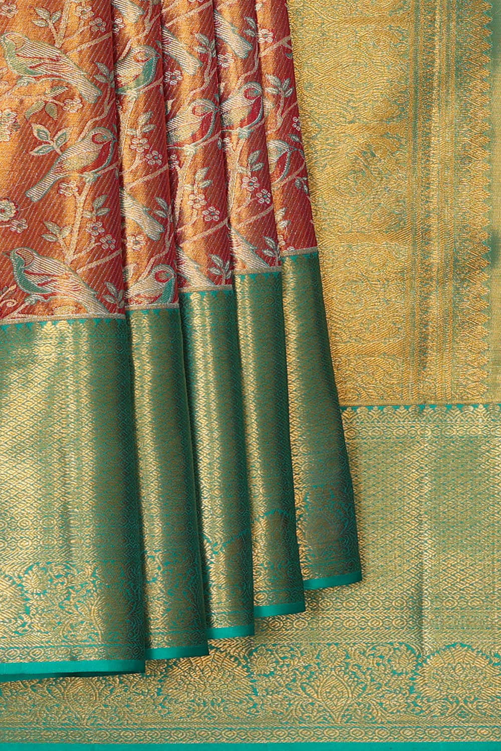 Kanchipattu Peach Tissue Brocade Saree