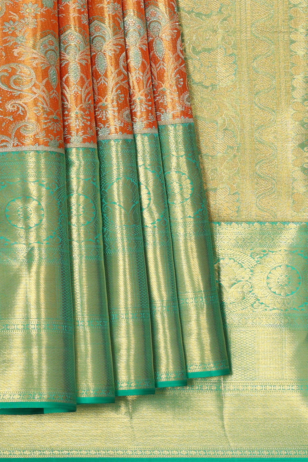 Image of Kanchipattu Orange Tissue Brocade Saree