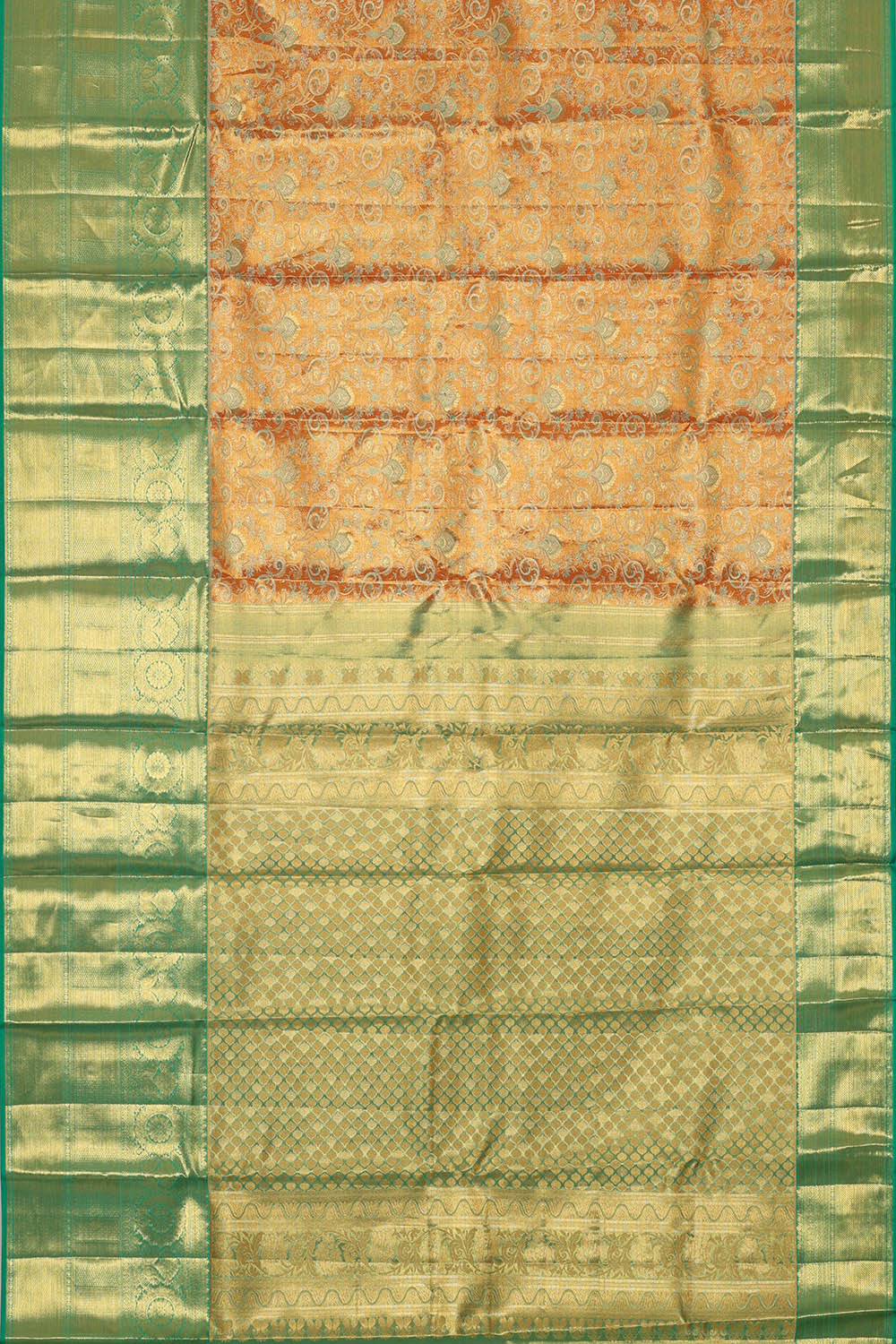 Kanchipattu Orange Tissue Brocade Saree
